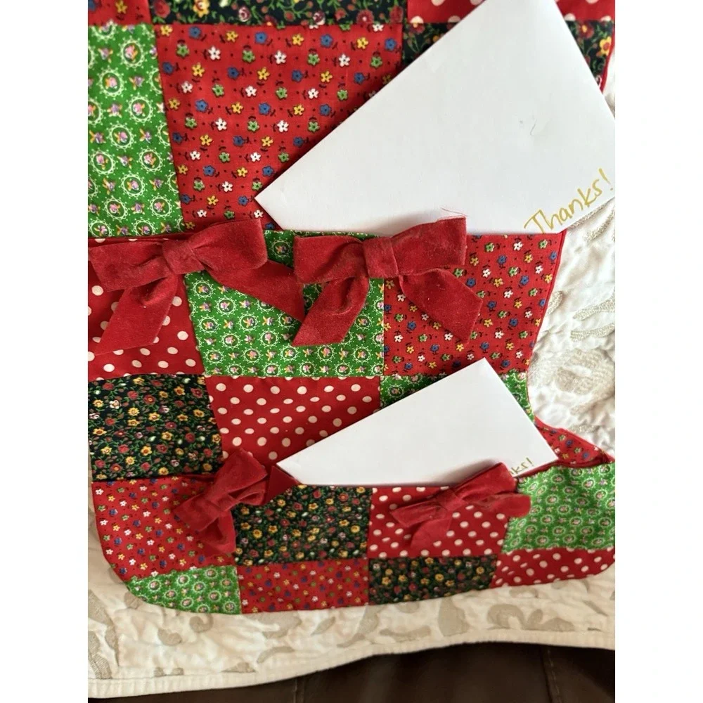 70s Hanging Handmade‎ Christmas Card Holder, cotton patchwork